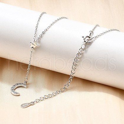 925 Sterling Silver Star Moon Y Necklaces NJEW-R025-02P-1