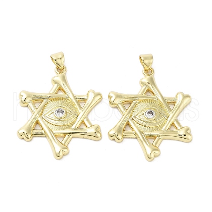 Rack Plating Star of David Brass Micro Pave Cubic Zirconia Pendants KK-E102-07G-1