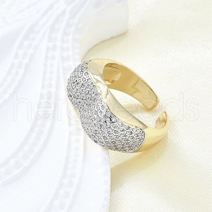 Brass Micro Pave Clear Cubic Zirconia Cuff Rings for Women RJEW-G347-12GP-1