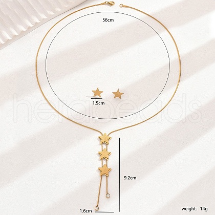 Stylish Stainless Steel Star Stud Earrings & Necklaces for Women's Party Banquet YU7680-1
