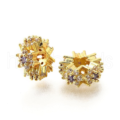 Flower Brass Micro Pave Cubic Zirconia European Beads KK-V008-19G-01-1