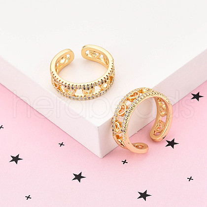 Brass Micro Pave Clear Cubic Zirconia Cuff Rings for Women KK-T074-03G-1