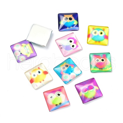(Defective Closeout Sale)Printed Glass Cabochons GGLA-XCP0001-02-1