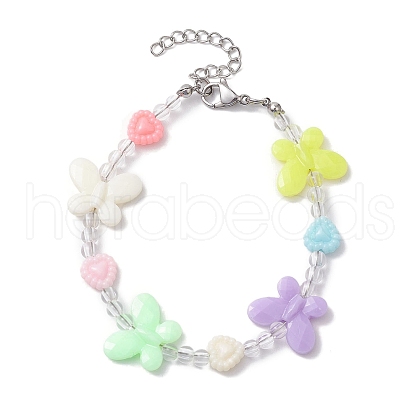 Butterfly & Heart Acrylic Kid Beaded Bracelets for Girls BJEW-JB10220-02-1