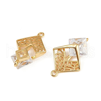 Brass Clear Cubic Zirconia Rhombus Tree of Life Connector Charms KK-B137-17G-1