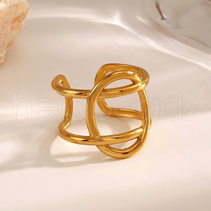 304 Stainless Steel Hollow Oval Open Cuff Rings RJEW-M072-03G-1
