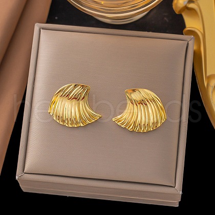 304 Stainless Steel Ocean Wave Stud Earrings EJEW-H015-03G-1