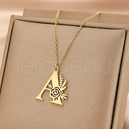 Flower Letter Stainless Steel Initial Pendant Necklaces for Women Men FS-WGF85E2-11-1