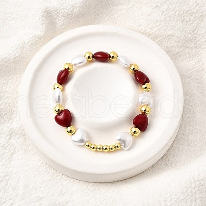 Valentine's Day ABS Imitation Pearl Beads Stretch Bracelets for Women BJEW-D317-08C-G-1