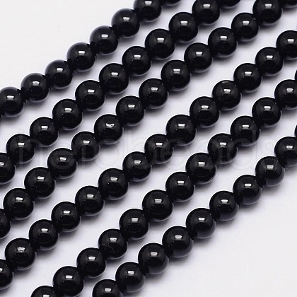 Natural Black Tourmaline Round Bead Strands G-I160-01-6mm-1