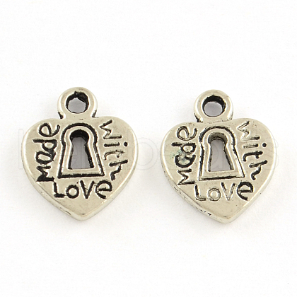 Tibetan Style Heart Lock Alloy Charms TIBEP-A5021-AS-RS-1