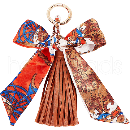 PU Leather & Seltin Cloth & Golden Alloy Pendants Decorationg HJEW-WH20004-02C-1