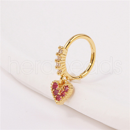 Brass Micro Pave Clear Cubic Zirconia Dangle Hoop Nose Rings FS-WG904D6-05-1