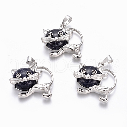 Synthetic Blue Goldstone Kitten Pendants G-J386-C06-1