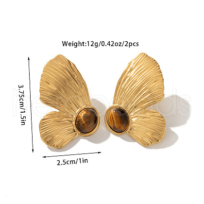 304 Stainless Steel with Natural Tiger Eye Stud Earrings FS-WG1A0AA-06-1