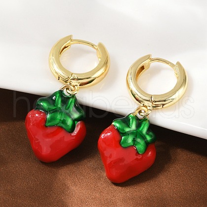 Strawberry Brass Enamel Hoop Earrings EJEW-F895-21A-G-1