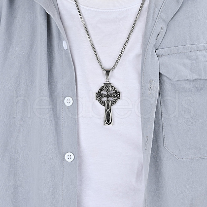 304 Stainless Steel Viking Knot Cross Pendant Necklaces for Men FS-WGF47B5-01-1