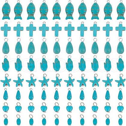 80Pcs 8 Styels Synthetic Turquoise Dyed Pendants PALLOY-AB00226-1