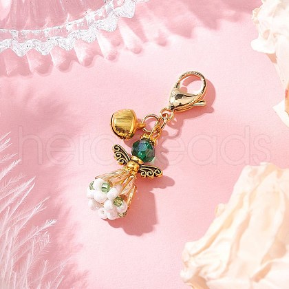 Angel Glass Beaded & Alloy Pendant Decorations HJEW-MZ00193-04-1
