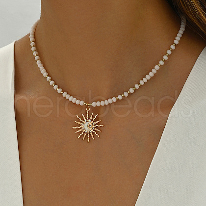 Gemstone and Shell Beaded Pendant Necklace FS-WG08D0F-03-1