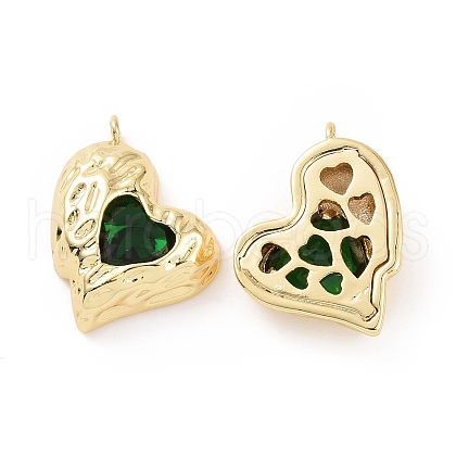 Brass Micro Pave Green Cubic Zirconia Pendants KK-E068-VC454-1