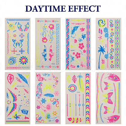 8 Sheets 8 Style Creative Fluorescent Arm Removable Temporary Tattoos Paper Stickers STIC-TA0002-02-1
