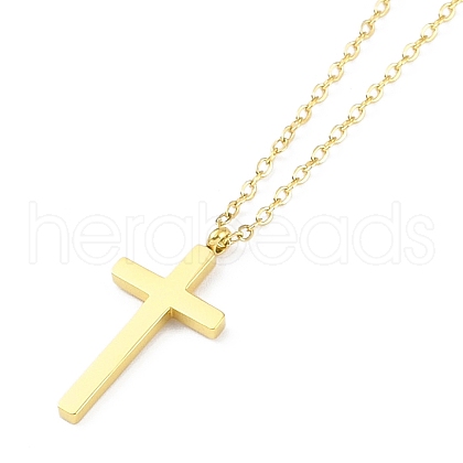 Ion Plating(IP) 304 Stainless Steel Cable Chain Religion Cross Pendant Necklaces for Women NJEW-K276-05A-G-1