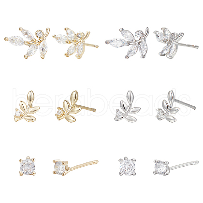 ANATTASOUL 2 Sets 2 Colors Brass Micro Pave Cubic Zirconia Stud Earrings Set EJEW-AN0004-49-1