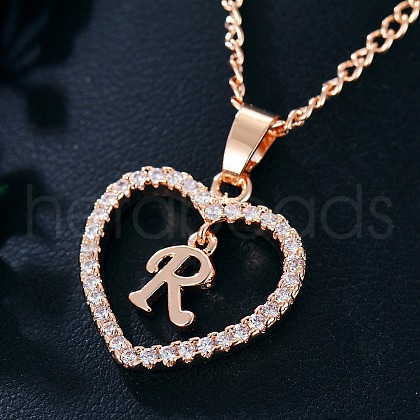 Heart Brass Micro Pave Clear Cubic Zirconia Pendant Necklaces WGA8162-23-1