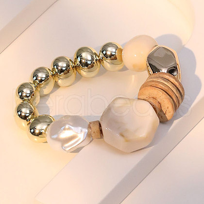 Plastic Pearl & CCB Plastic & Natural Coconut & Resin Beaded Stretch Bracelets for Women WG1DA6D-01-1