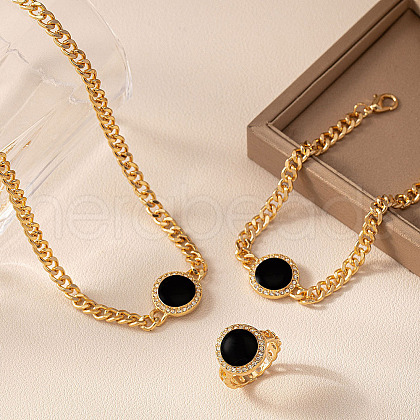Alloy Enamel with Crystal Rhinestone Curb Chain Necklaces & Bracelets & Rings Sets FS-WG6B7CA-01-1