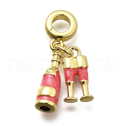 Brass Enamel Goblets & Wine Bottle European Dangle Charms Large Hole Pendants KK-Z093-08G-01-1