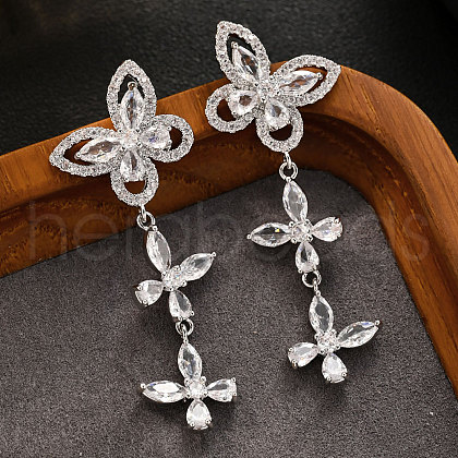 Brass Clear Cubic Zirconia Dangle Stud Earrings FS-WG3FB92-01-1