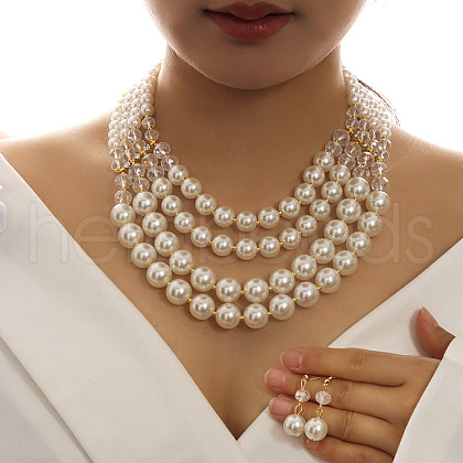 Alloy Rhinestone and Glass and Imitation Pearl Plastic Jewelry Sets FS-WGCF004-02-1