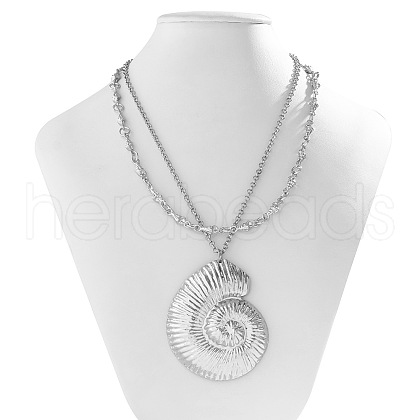 2Pcs Summer Beach Alloy & Iron Shell Shape Pendant Double Layer Necklaces FS-WG2737A-04-1