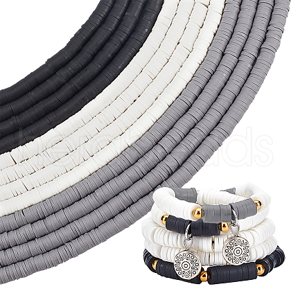   12Strand 3 Color Flat Round Handmade Polymer Clay Beads CLAY-PH0001-70-1