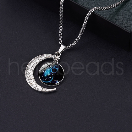 Alloy & Glass Luminous Moon Constellation Pendant Necklaces WG12A0F-01-1