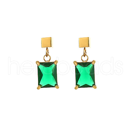 Fashionable stainless steel earrings with rectangular zirconia studs and diamond inlays. JJ6846-1-1