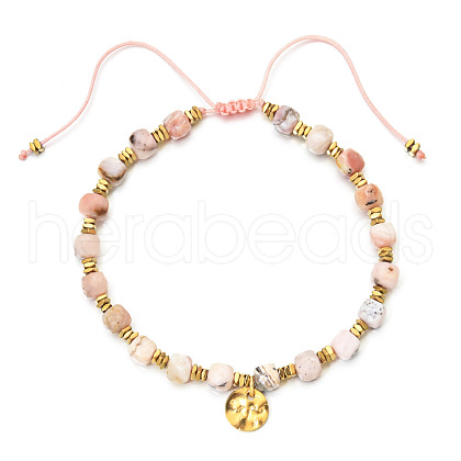 Bohemian Style Natural Pink Aventurine Cube Braided Bead Bracelet YV1392-3-1