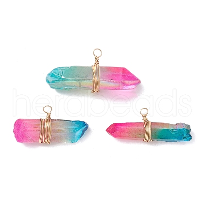 Electroplated Natural Quartz Crystal Irregular Prism Pendants PALLOY-JF03904-02-1