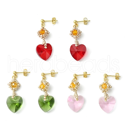 Glass Heart Dangle Stud Earrings EJEW-MZ00113-1