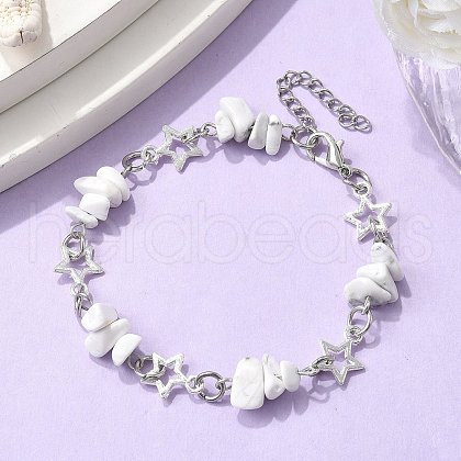 Natural Howlite Chip Link Bracelets BJEW-JB11592-01-1