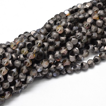Half Plated Frosted Faceted Round Glass Bead Strands EGLA-E023-HP03-1
