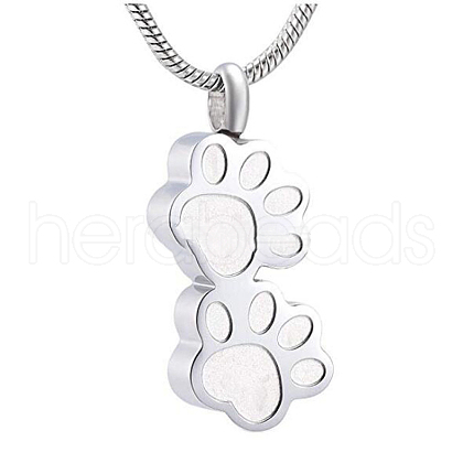 Stainless Steel Double Paw Print Urn Ashes Pendant Necklace BOTT-PW0002-032S-1