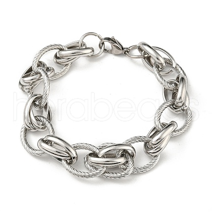 201 Stainless Steel Oval Link Chain Bracelets STAS-Z056-19P-1
