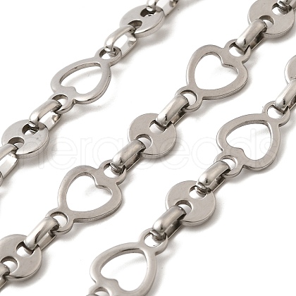 304 Stainless Steel Heart and Flat Round Link Chains CHS-C016-25P-1