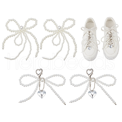  4Pcs 2 Styles Bowknot Plastic Pearl and Alloy Pendants Decorations AJEW-NB0006-32-1