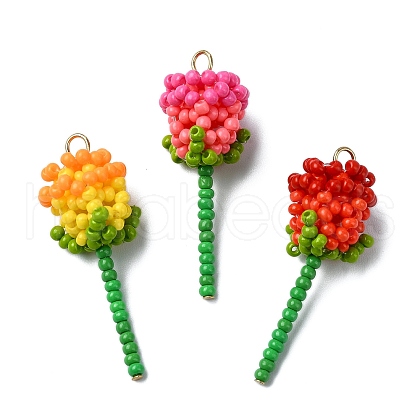 3Pcs Glass Seed Beaded Rose Pendants PALLOY-MZ00461-1
