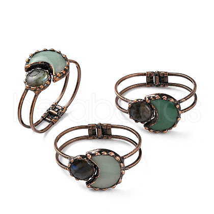 Natural Green Aventurine Hinged Bangles BJEW-G679-02R-01-1