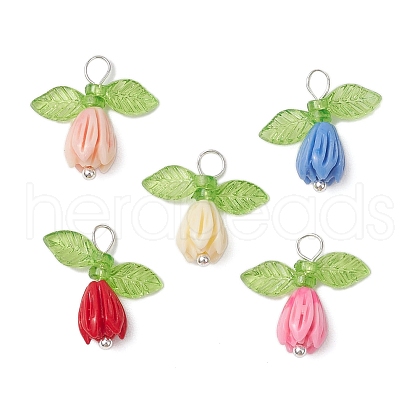 Opaque Resin Flower Rose Beads Pendants PALLOY-JF03592-1